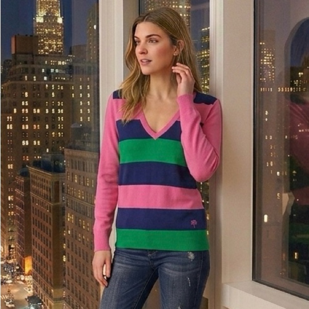 Lilly Pulitzer Multicolor Striped Cotton Sweater EUC